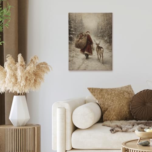XINCEYWJ Vintage Christmas Santa and Reindeer Wall Art Decor 11x14 Inches - color: santa-5, size: 11x14in