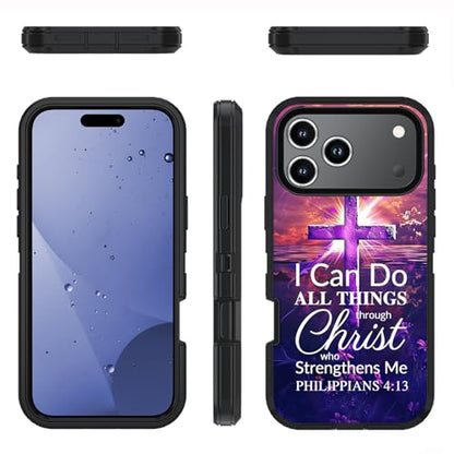 for iPhone 17 Pro Max Case, 6.9" 2025 - color: Cross Quote Bible Verses Philippians 4-13, size: iPhone 17 Pro Max 6.9"