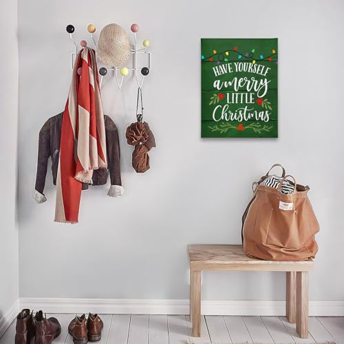 PHAMTE Have Yourself A Merry Little Christmas Wall Art, Green Farmhouse Rustic Print Framed Canvas Painting Artwork Kids Room Playroom Decor 11x14 In - color: green, size: 14"L x 11"W