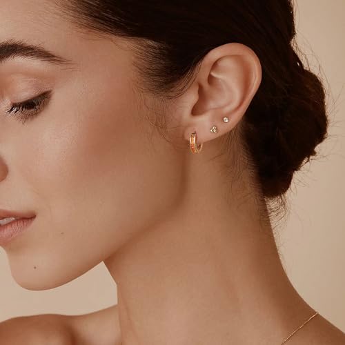 14K Gold Huggie Earrings for Women Silver Huggie Hoop Earrings Cubic Zirconia Huggie Earrings Stud Earrings Lightweight Dainty Hypoallergenic Earrings Jewelry Gifts - color: Gold Orange CZ Huggies