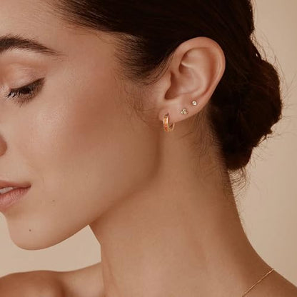 14K Gold Huggie Earrings for Women Silver Huggie Hoop Earrings Cubic Zirconia Huggie Earrings Stud Earrings Lightweight Dainty Hypoallergenic Earrings Jewelry Gifts - color: Gold Orange CZ Huggies