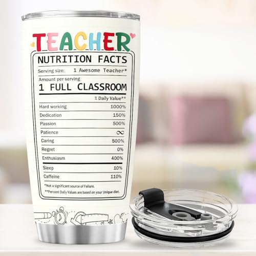 Teacher Appreciation Gift for Women, 20oz Stainless Steel Travel Mug with Rainbow Design and Funny Nutrition Facts, Back to School Thank You Tumbler for Daycare or Preschool - color: Teacher Life Y0