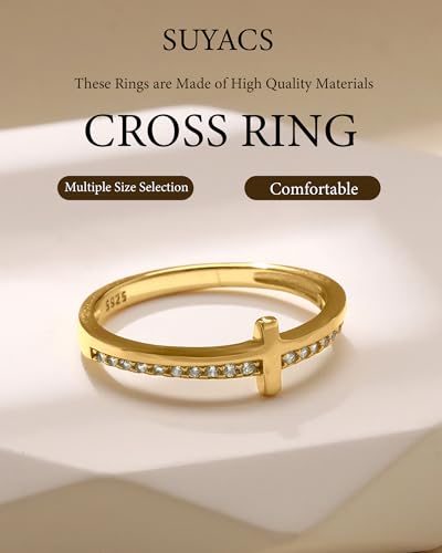 SUYACS 14K Gold Plated Cross Pray Rings for Women Daughter - color: Gold, size: 7