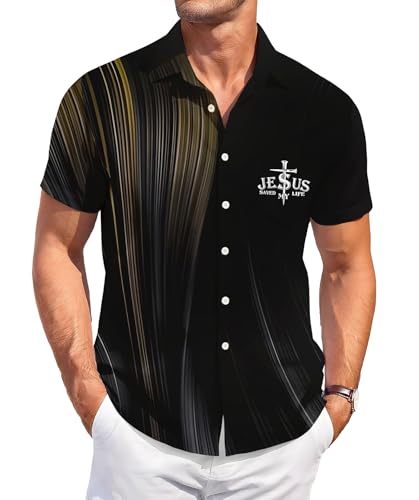Men's Hawaiian Shirt, Faith and Skull Theme, Short Sleeve Vacation Shirt, Tropical Casual Beach - color: Faith-10, size: XX-Large