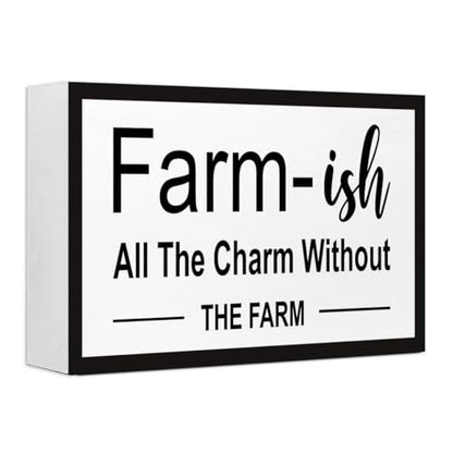 Farm-ish Sign Wooden Box Desk Decor,Rustic Farmhouse Home Wood Block Sign for Home Living Room Wall Shelf Tabletop Decor 10'' x 6' - style: Farm-ish Sign