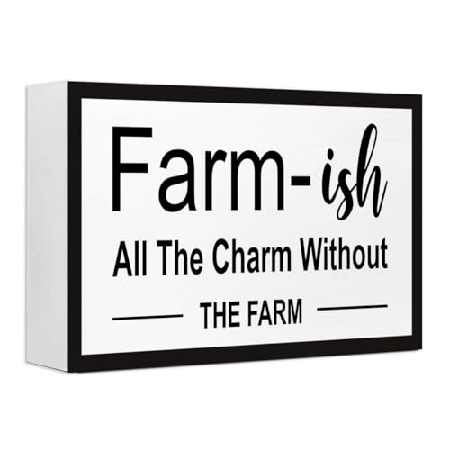 Farm-ish Sign Wooden Box Desk Decor,Rustic Farmhouse Home Wood Block Sign for Home Living Room Wall Shelf Tabletop Decor 10'' x 6' - style: Farm-ish Sign
