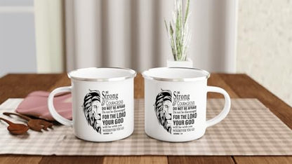 Christian Gifts Lion Ceramic Coffee Mug. Microwave and Dishwasher-safe Inspirational Scripture Coffee and Tea Mug for Men and Women with Bible Verse: Strong & Courageous – Joshua 1:9 - 12oz Enamel Cup - size: 12 Ounces