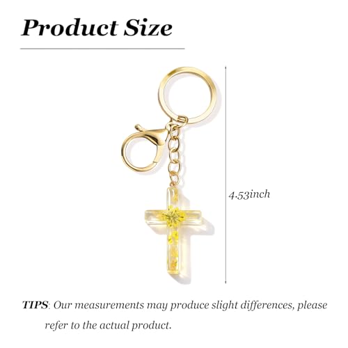 Angyape Cute Christian Cross Keychain for Women Purse Bag Charms Car Key Rings Accessories Flower Design Jesus Faith Gifts - color: D: Yellow Keychain