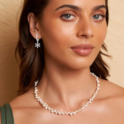 Cross Small Hoop Dangle Earrings 925 Sterling Silver CZ Diamonds Round Huggie Earrings For Men Women - style: snow silver