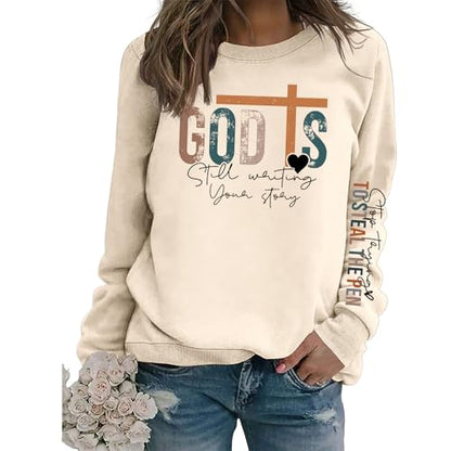 Christian Sweatshirts for Women Jesus Long Sleeve Graphic Shirts - color: Beige, size: Medium