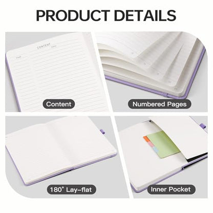 EMSHOI Lined Journal Notebook, 192 Numbered Pages, A5 Size (5.7'' x 8.3'') - color: Light Purple, style: Ruled