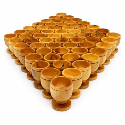 Zuluf Olive Wood Mini Very Small Communion Cups Set of 60 Wooden Chalice Goblets for Church Wine Worship Services Holy Land Bethlehem 1.6 Inch