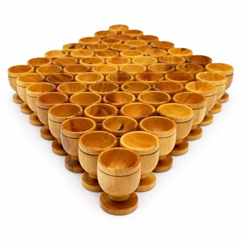 Zuluf Olive Wood Mini Very Small Communion Cups Set of 60 Wooden Chalice Goblets for Church Wine Worship Services Holy Land Bethlehem 1.6 Inch