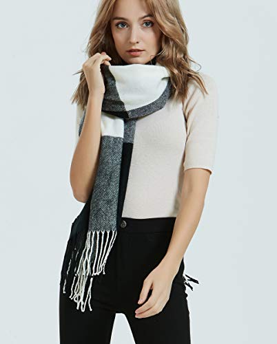 Wander Agio Women's Fashion Long Shawl Big Grid Winter Warm Lattice Large Scarf - color: Big Plaid Black