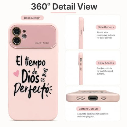 for iPhone 17 Pro Max Case God's Timing is Perfect Spanish Bible Verse Phone Case, Full Camera Lens Protection, Shockproof Drop Resistant Durable Cover (Pink, iPhone 12) - color: pink, size: iPhone 12