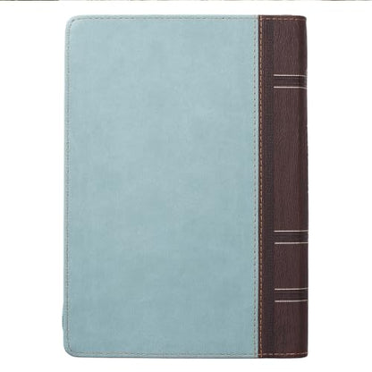 Classic Faux Leather Journal Blessed Is She Luke 1:45 Bible Verse Blue Inspirational Notebook, Lined Pages w/Scripture, Ribbon Marker, Zipper Closure