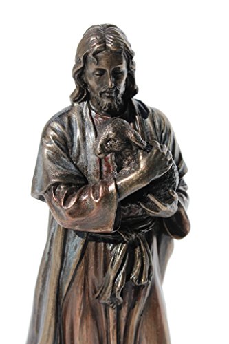 US 6.25 Inch Jesus Holding A Lamb Cold Cast Bronze Figurine Statue
