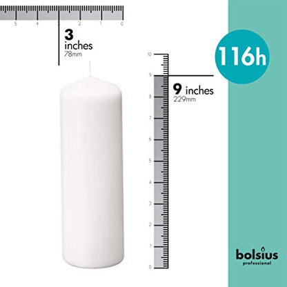 BOLSIUS 6 White Pillar Candles Bulk - 3x9 Inches Candle Set - 116+ Hours Clean Burning - No Palm Oil - 0% Animal Fat - Premium European Quality - Unscented Dripless Any Occasion Pillars - size: 3x9 Inches, style: 6 Count