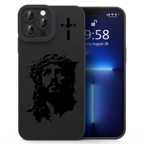 for iPhone 13 Pro Christian Phone Case, Crown Thorns Design - color: Black-Jesus Face, size: iPhone 13 Pro