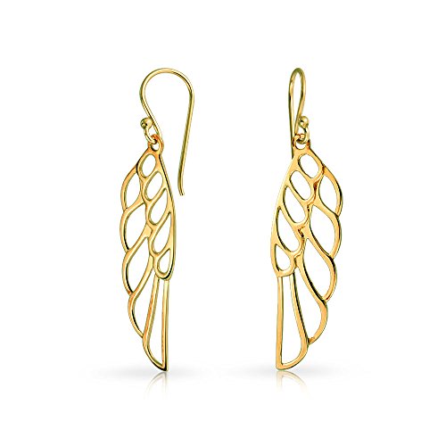 Spiritual Angel Wing Feather Earrings Rose Gold Plated .925 Sterling Silver - color: Gold-Tone