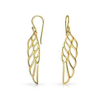 Spiritual Angel Wing Feather Earrings Rose Gold Plated .925 Sterling Silver - color: Gold-Tone