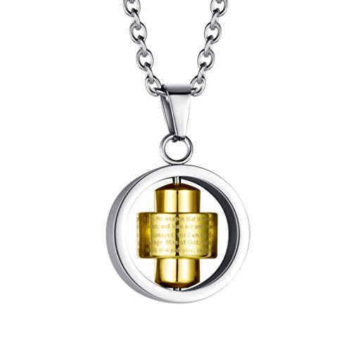 Stainless Steel Bible Verse Christian Lord's Prayer Cross Spinner Charm Pendant Necklace for Men - color: Gold