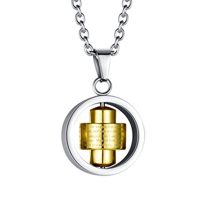 Stainless Steel Bible Verse Christian Lord's Prayer Cross Spinner Charm Pendant Necklace for Men - color: Gold