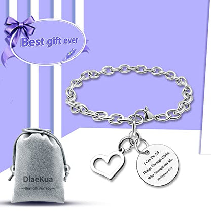 DlaeKua Christian Bracelet Jewelry I Can Do All Things Through Christ Who Strengthens Me Bracelet Gifts for Women Men Religious Gifts Bible Verse Jewelry Birthday Gifts Stainless Steel Chain Bracelet