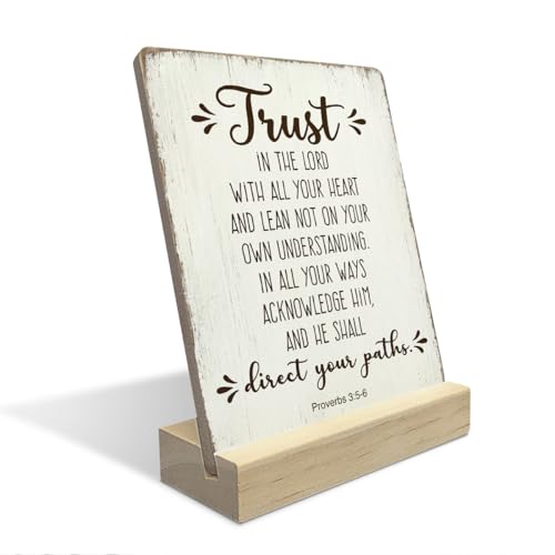 Christian Home Decor, Religious Gifts, Bible Verse Decor,Proverbs 3 5-6, Trust In The Lord With All Your Heart Wooden Plaque Sign Christian Decoration for Home Office Shelf Decor - color: Trust In The Lord With All Your Heart And Lean Not On Your Own Unde