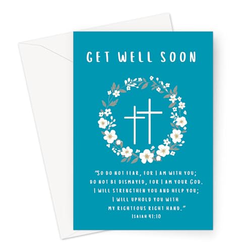 ARK & BAY Christian Get Well Soon Greeting Card | Flower Butterfly Cross Design | Isaiah 41:10 Bible Verse | Scripture Card For Illness, Accident For Men and Women of Faith (Isaiah 41:10) - color: Isaiah 41:10