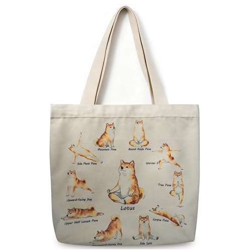 Large Tote Shopping Bag Cotton Canvas-Reusable grocery Bag with Zipper Aesthetic Reusable Shoulder Bag - style: Style-h