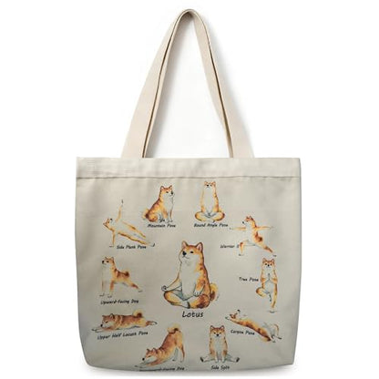 Large Tote Shopping Bag Cotton Canvas-Reusable grocery Bag with Zipper Aesthetic Reusable Shoulder Bag - style: Style-h