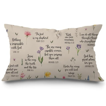 JINYO Bible Verse Pillow Cover, 12x20 inch, Christian Gifts for Women Men, Light Brown - color: Bible Pillow Covers(light Brown)