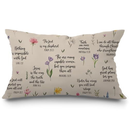 JINYO Bible Verse Pillow Cover, 12x20 inch, Christian Gifts for Women Men, Light Brown - color: Bible Pillow Covers(light Brown)