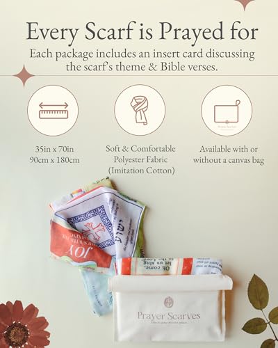 Joy Scripture Prayer Scarf for Women | Classic Shawl Christian Wrap, 24 Uplifting Bible Verses | Encouraging Christian Gift - color: Scarf W/ Canvas Bag (35x70")