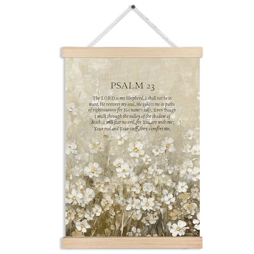 MKIJUHB Floral Christian Psalm 23 Wall Art Decor, The Lord Is My Shepherd Bible Verse Religious Framed Hanging Canvas Prints for Church Prayer Room Home Living Room Wall Decorations, 12x16 Inch - color: Christian Canvas wall art decor 12