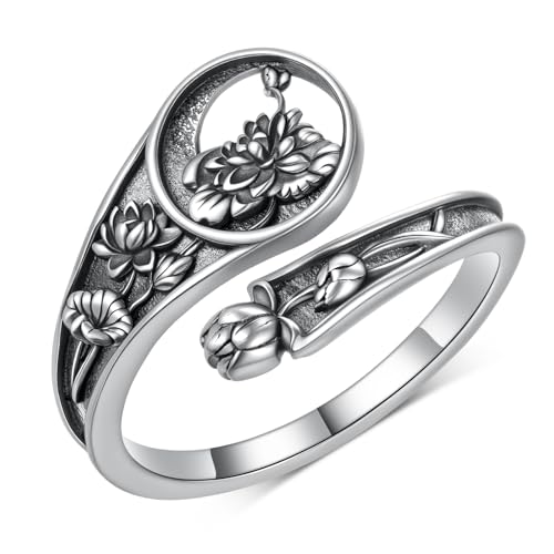Faith/Moon Phase/Celtic/Phoenix Spoon Ring 925 Sterling Silver Thumb Ring Jewelry Girl Woman Birthday Gift - style: Lotus