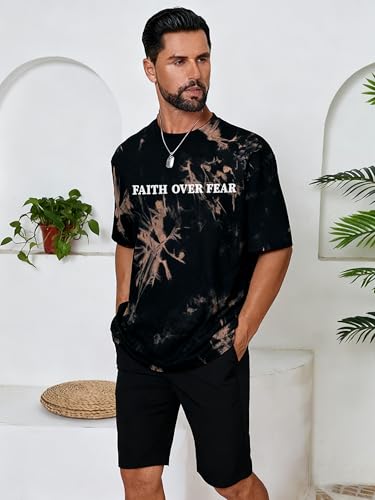 Christian Faith Over Fear Shirt for Men Jesus Religious Shirts Oversized T-Shirt - color: Brown Tie-dye, size: Large