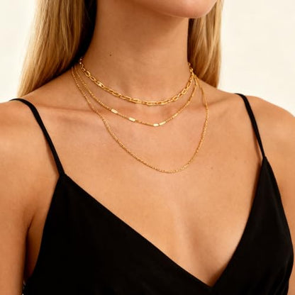 Clover Necklace Dainty Hollow 4 Leaf Choker Necklaces Tiny Cute Pendant Necklaces for Women 18K Gold Plated Lucky Four Leaf Pendant Jewelry - style: 3 layer slim