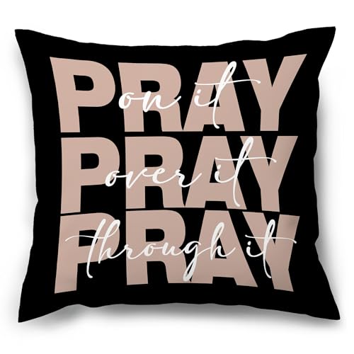 Black and Brown Christian Pray Decorative Throw Pillow Covers, Bible Verse Pillows Covers, Pray on It Over It Through It Pillow Cases Decor for Prayer Room Dorm Couch Bedroom 18x18in - color: Black&brown