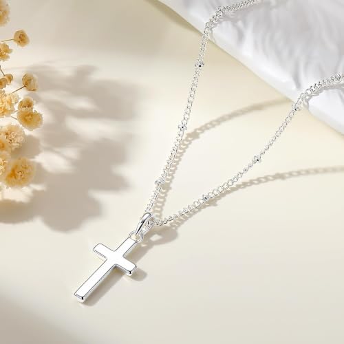 S925 Sterling Silver Cross Necklace for Women - color: 22+2 Inches