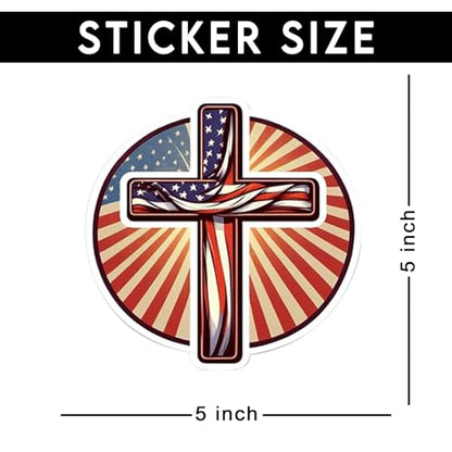 American Flag Cross Vinyl Sticker 5 Inch Waterproof Christian Jesus Faith Decal Patriotic Religious Graphic for Car Laptop Water Bottle Window Bumper Auto Accessory - color: 01