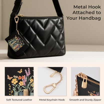 Book Flower Keychain Coin Purse for Women Small Cute Change Pouch - color: Book and Flower