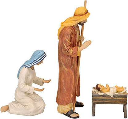 Three Kings Gifts Holy Family Nativity Set, 3-Piece Polystone Mary, Joseph, and Baby Jesus with Manger Figures, Flat Bottom Base Collectibles for 12-Inch Scale Christmas Nativity Scene - size: 12 Inch