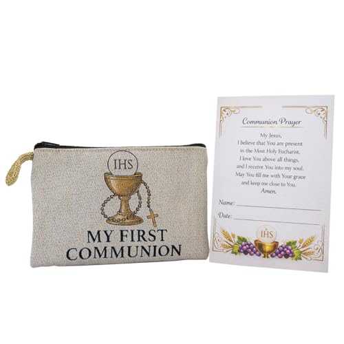 First Holy Communion Rosary Pouch and Commemorative Prayer Card Set | Great Catholic Gift for First Eucharist | Zip Closure