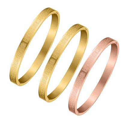 AYATUL KURSI Islamic Jewelry Bracelets Stainless Steel Openable Bangles Arabic Calligraphy Islamic Faith Gifts Messager Islamic Calligraphy Muslim Men Jewelry Bracelets Gift for Women - color: 2 Gold 1 Rose gold