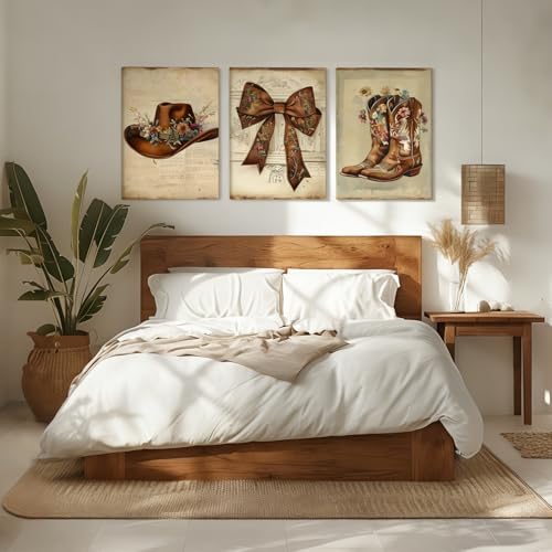 NCCXNCC 3Pcs Western-style Boots, Hats, and Bow Tie Wall Art 16x24 Inch - color: Western Cowboy Hat, size: 16×24inch