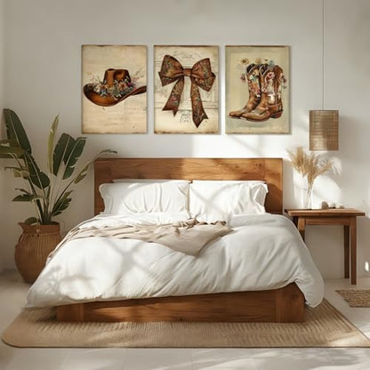 NCCXNCC 3Pcs Western-style Boots, Hats, and Bow Tie Wall Art 12x16 Inch - color: Western Cowboy Hat, size: 12×16inch