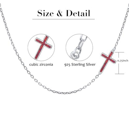 DAOCHONG S925 Sterling Silver Sideways Cross Choker Necklace 14+4 Inch - color: Silver-Created Opal