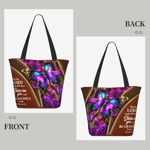 Bible Tote Bags for Women Christian Tote Bag Church Shoulder Bag Inspirational Bags With Zipper Christian Gift - color: The Lord Make His Face Shine